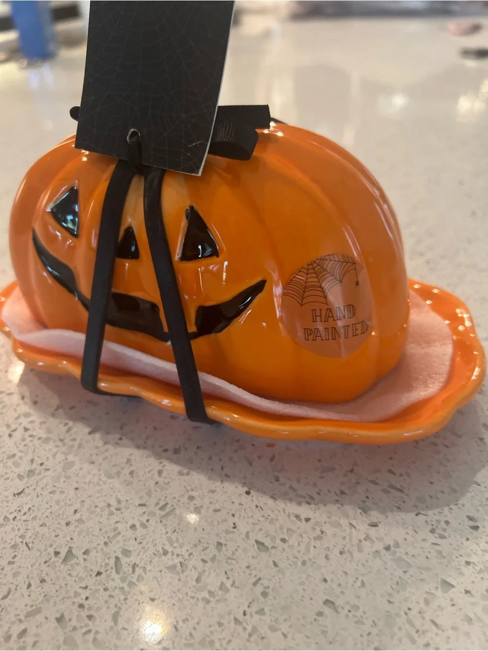 Orange Pumpkin Butter Dish with Black Trim - Seasonal Ceramic Food Storage